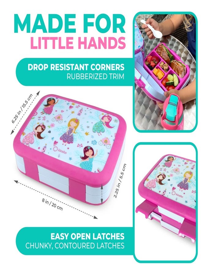 kinsho Bento Lunch Box for Kids Toddlers Girls, 5 Portion Sections Secure Lid, Microwave Safe BPA Free Removable Tray, Pre-School Kid Daycare Lunches Snack Container Ages 3 to 5, Pink Fairy Princess - Image 3